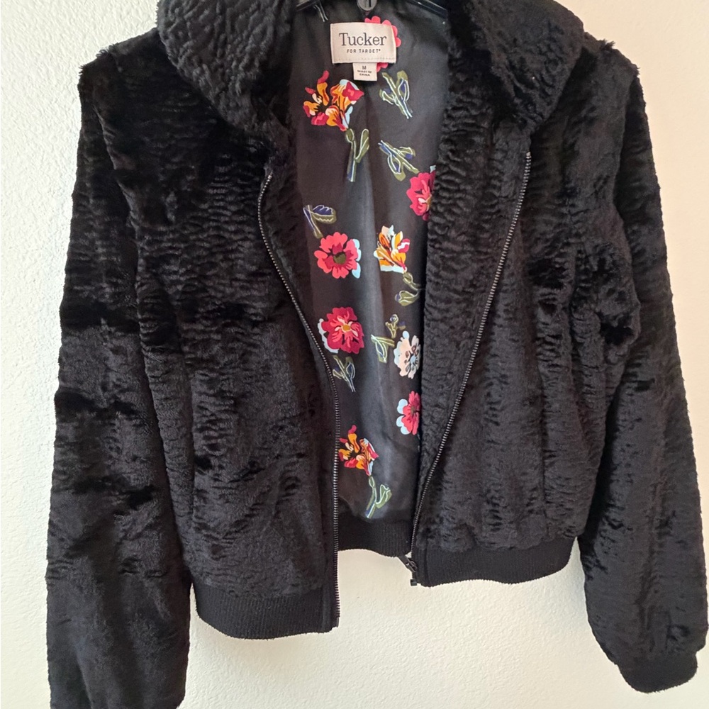 Tucker Women's Black Teddy Jacket with Floral Lining